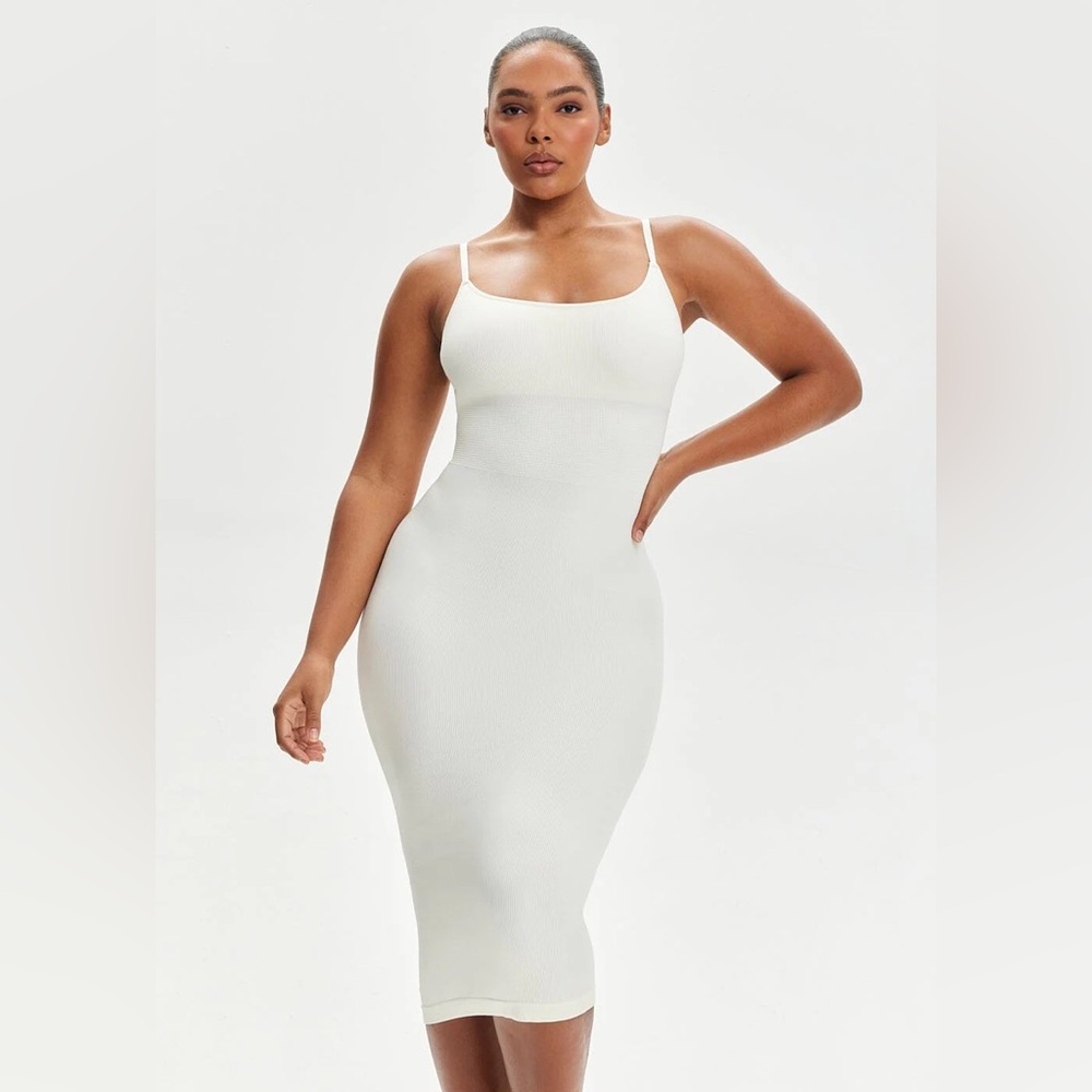 Spaghetti Strap Shapewear Midi Dress XS/S white/ivory (She’s Waisted)